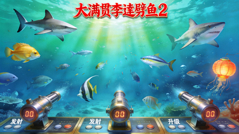 大满贯李逵劈鱼2游戏主界面全景展示，包含多种海洋鱼类和发射炮台