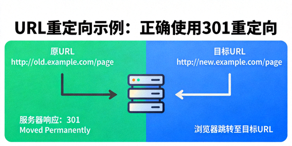 URL重定向示例，展示如何正确使用301重定向