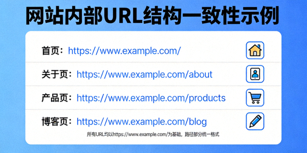 一致的URL结构示例，展示网站内部URL结构的一致性